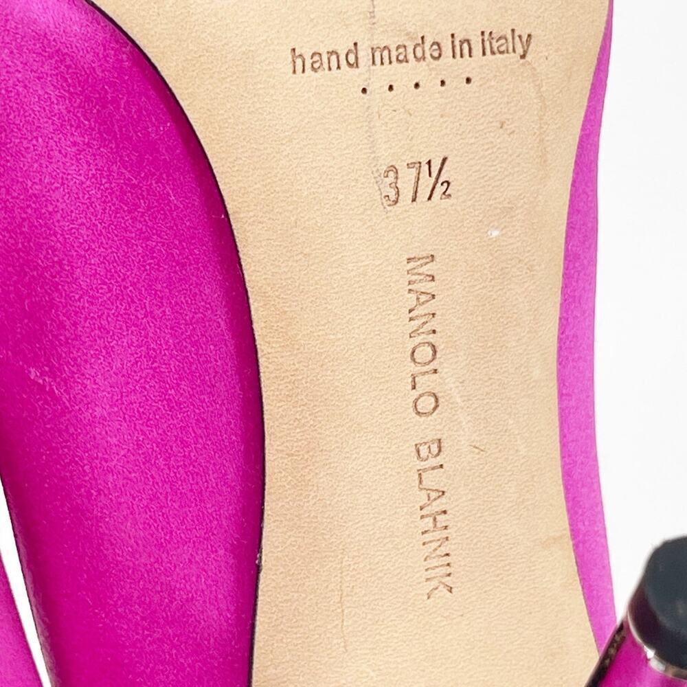 Manolo Blahnik Fuchsia Hangisi Satin Pointed Toe Crystal Detailed Pump IT 37.5 - Picture 12 of 12
